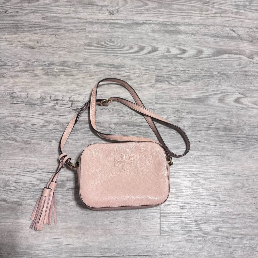 Tory Burch Blush Pink Pebbled Leather Crossbody with Tassel